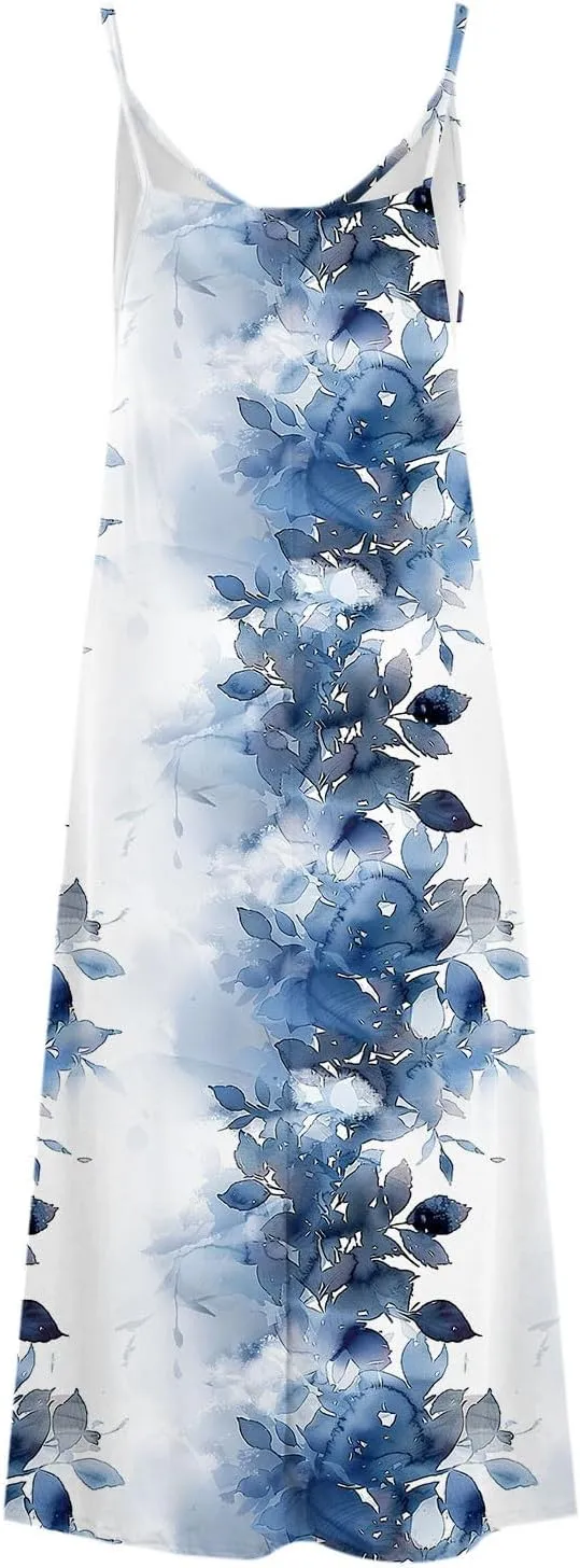 Women Floral Summer Sundresses 2025 Spaghetti Strap Maxi Dresses Spring Flower Boho Dress Boho Beach Vacation Clothes