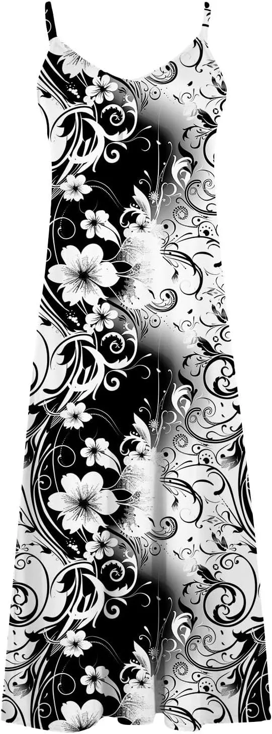 Women Floral Summer Sundresses 2025 Spaghetti Strap Maxi Dresses Spring Flower Boho Dress Boho Beach Vacation Clothes