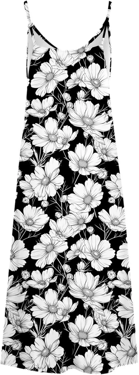 Women Floral Summer Sundresses 2025 Spaghetti Strap Maxi Dresses Spring Flower Boho Dress Boho Beach Vacation Clothes