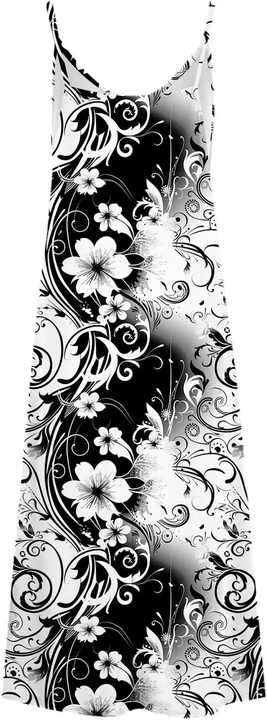 Women Floral Summer Sundresses 2025 Spaghetti Strap Maxi Dresses Spring Flower Boho Dress Boho Beach Vacation Clothes
