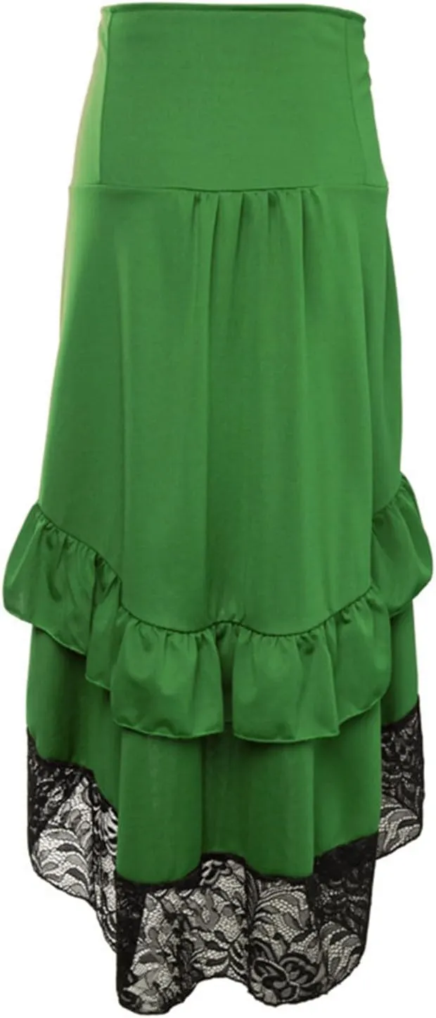 Women Gothic Punk Midi Skirts High Waist A-Line Long Skirt Irregular Hem Vintage Victorian Steampunk Ruched Skirt
