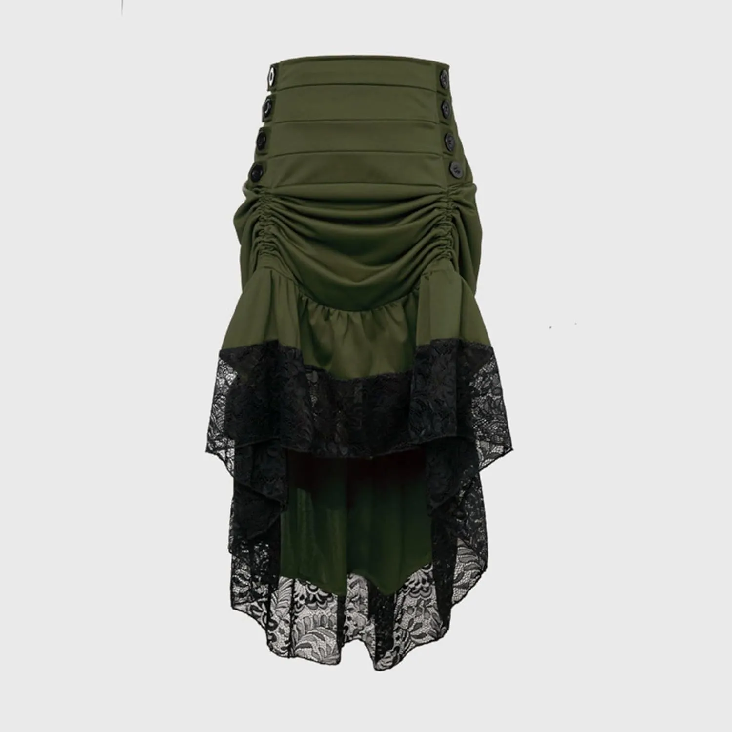 Women Gothic Punk Midi Skirts High Waist A-Line Long Skirt Irregular Hem Vintage Victorian Steampunk Ruched Skirt
