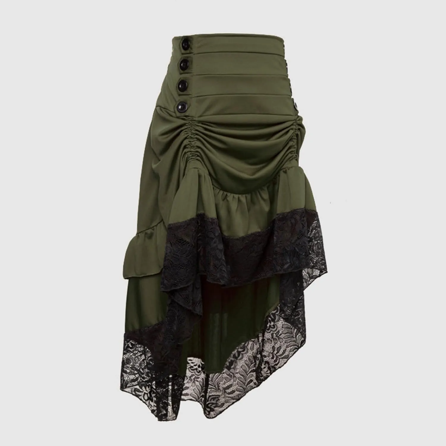 Women Gothic Punk Midi Skirts High Waist A-Line Long Skirt Irregular Hem Vintage Victorian Steampunk Ruched Skirt