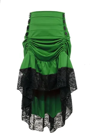 Women Gothic Punk Midi Skirts High Waist A-Line Long Skirt Irregular Hem Vintage Victorian Steampunk Ruched Skirt