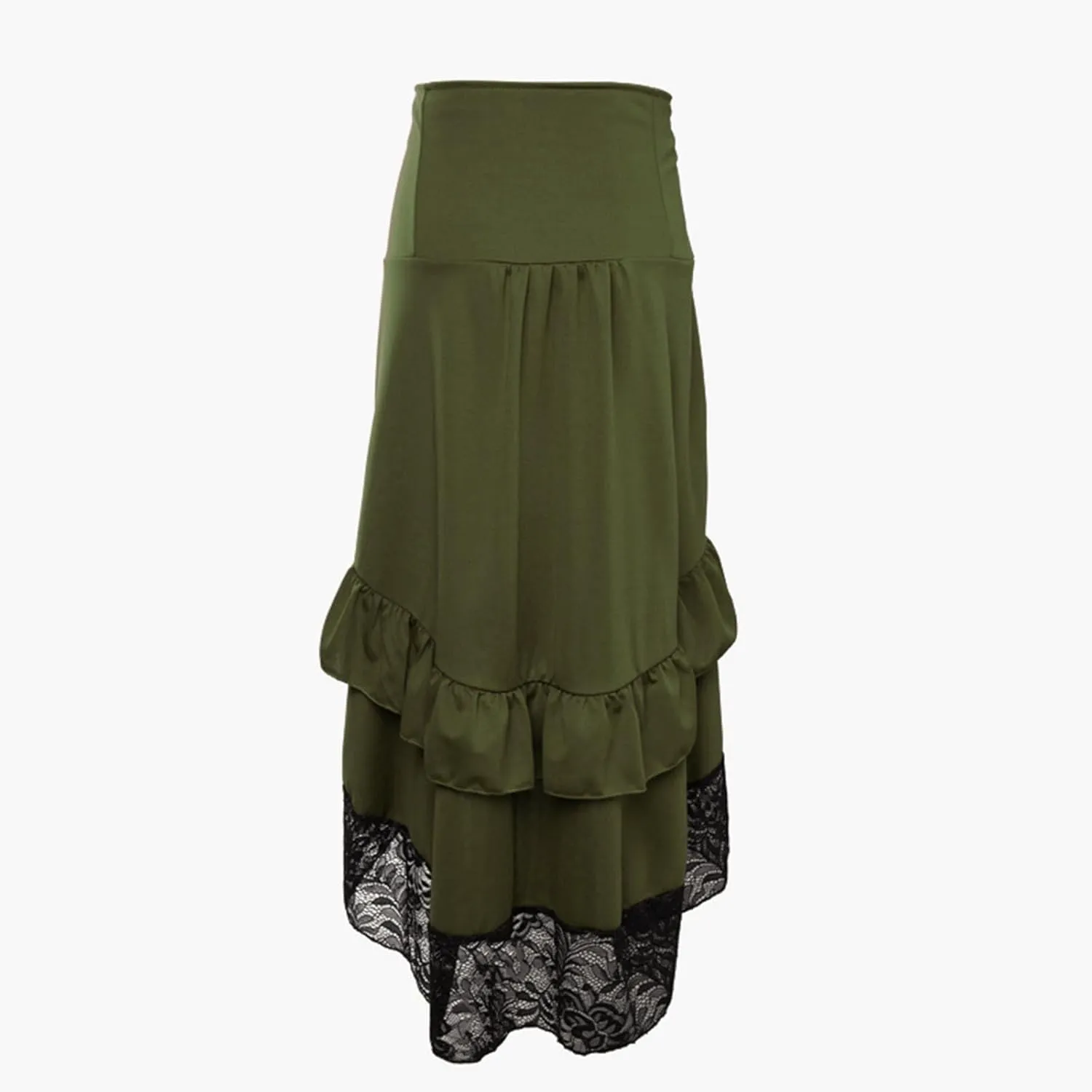 Women Gothic Punk Midi Skirts High Waist A-Line Long Skirt Irregular Hem Vintage Victorian Steampunk Ruched Skirt