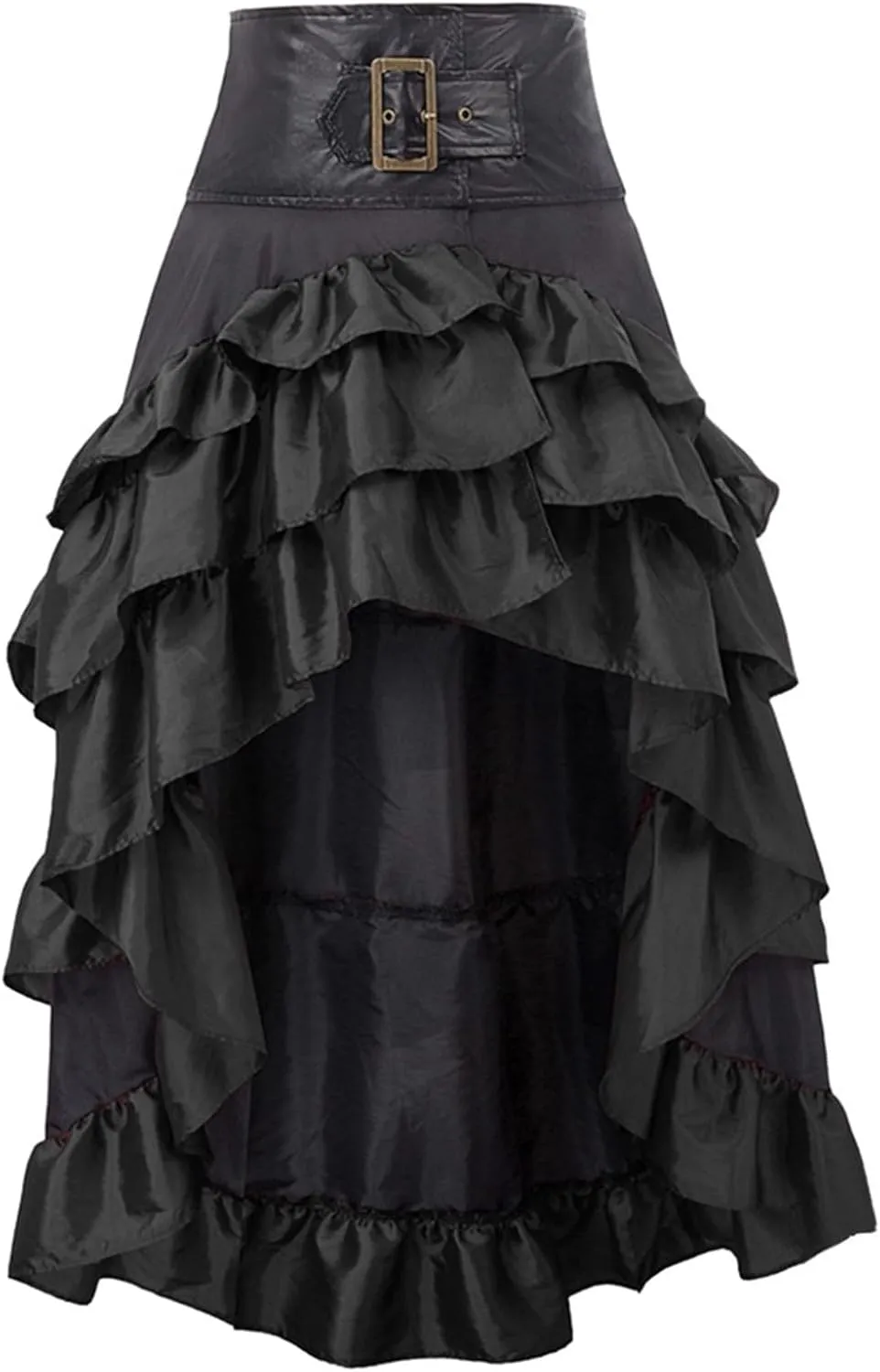 Women Gothic Punk Midi Skirts High Waist A-Line Long Skirt Irregular Hem Vintage Victorian Steampunk Ruched Skirt