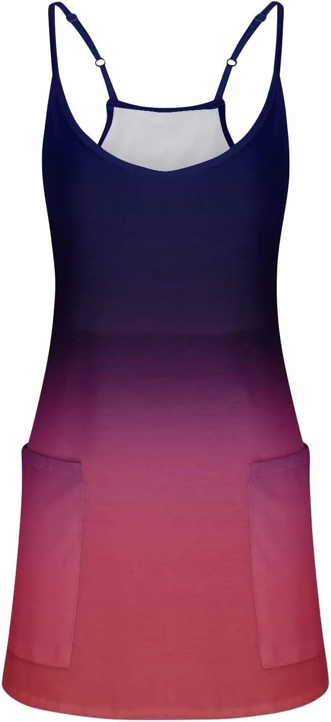 Women Gradient Color Dresses Crew Neck Sleeveless Casual Summer Midi Dress Plus Size Elastic Sundress