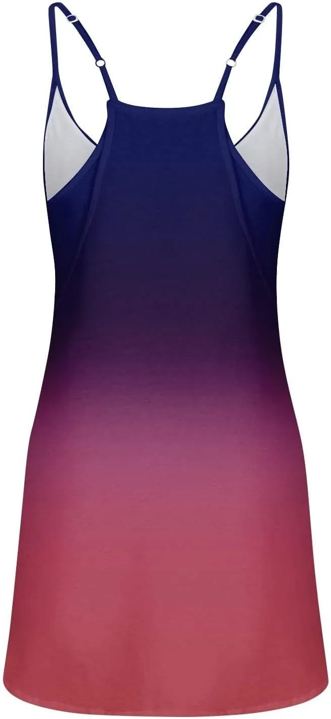 Women Gradient Color Dresses Crew Neck Sleeveless Casual Summer Midi Dress Plus Size Elastic Sundress