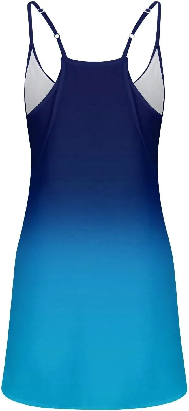 Women Gradient Color Dresses Crew Neck Sleeveless Casual Summer Midi Dress Plus Size Elastic Sundress