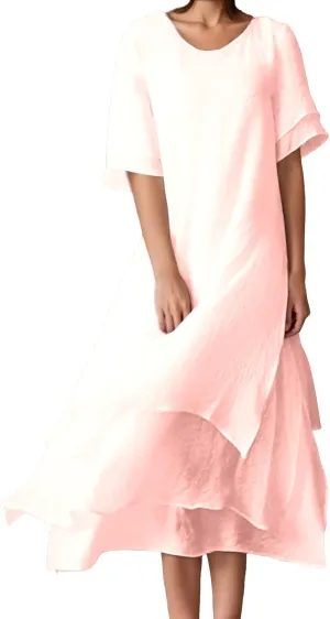Women Plus Size Summer Dress Short Sleeve Crewneck Long Casual Shirt Dresses Flowy Maxi Beach Vacation Sundress