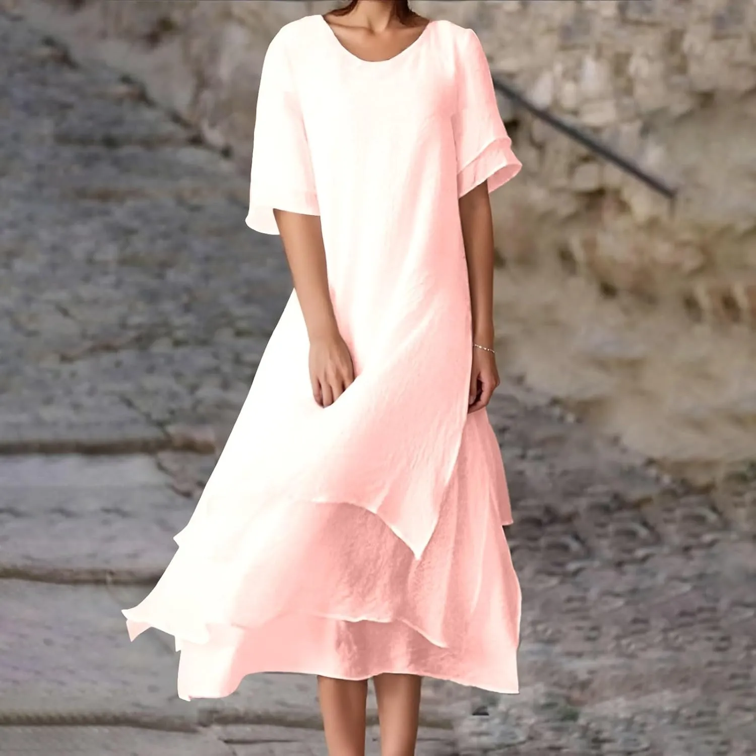 Women Plus Size Summer Dress Short Sleeve Crewneck Long Casual Shirt Dresses Flowy Maxi Beach Vacation Sundress