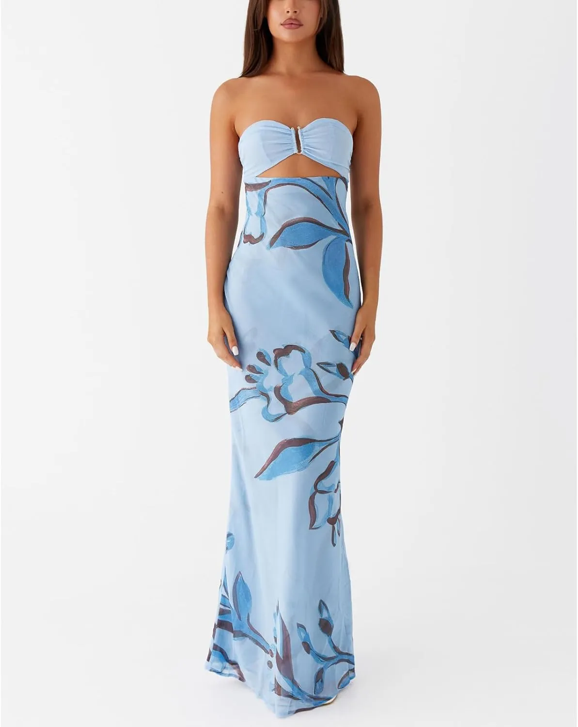 Women Y2k Floral Cut Out Maxi Bodycon Dress Hollow Out Silk Satin Long Beach Formal Dresses Summer Sundress