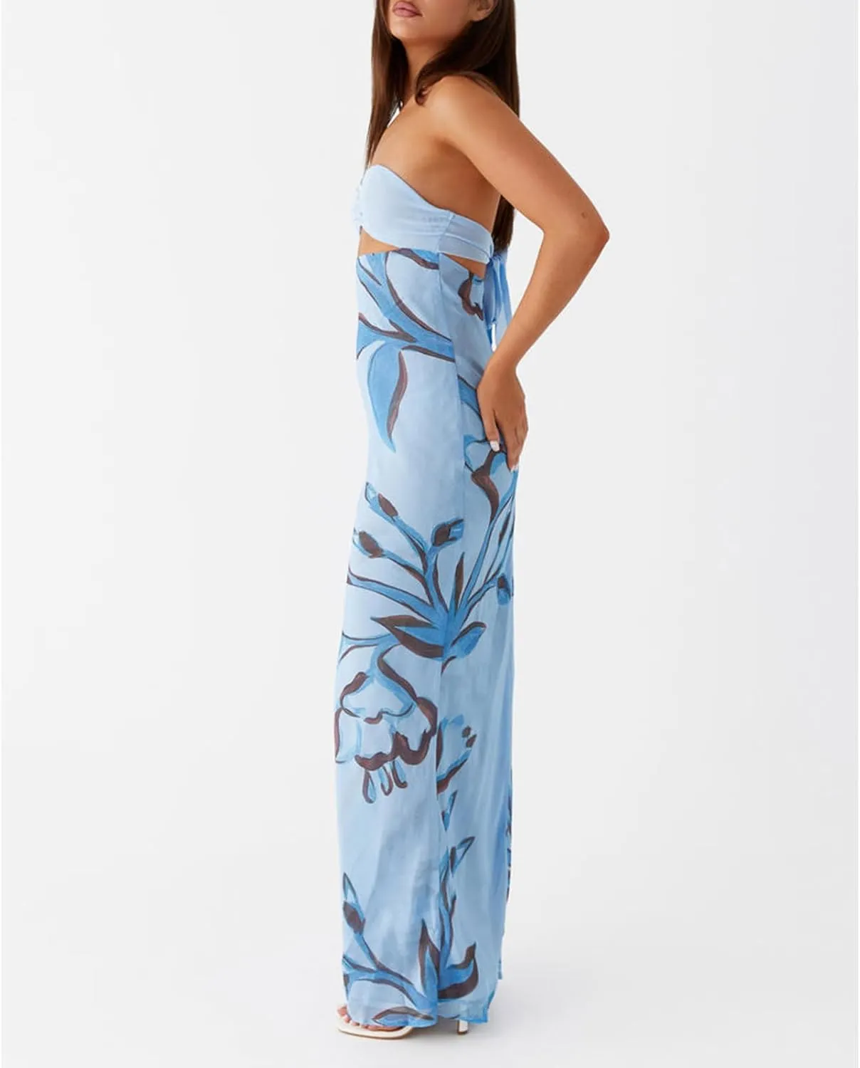 Women Y2k Floral Cut Out Maxi Bodycon Dress Hollow Out Silk Satin Long Beach Formal Dresses Summer Sundress
