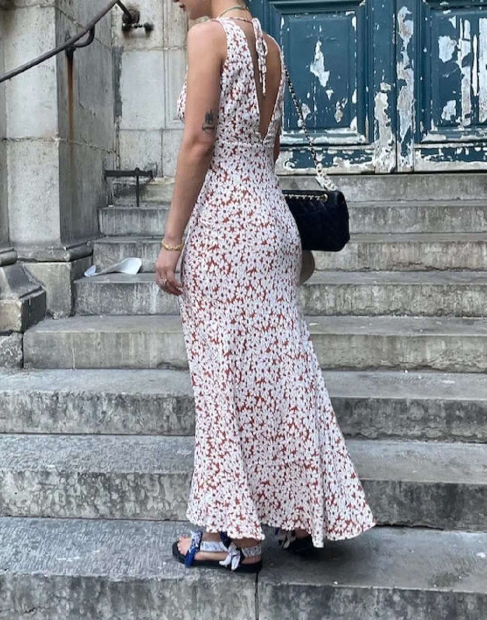 Women Y2K V Neck Maxi Dresses Hollow Out Backless Satin Dress Split Floral Evening Party Dresses Sexy Clubwear