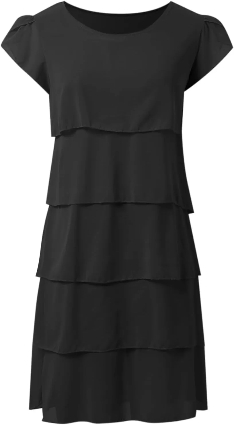 Womens Boho Print Chiffon Dress 2025 Summer Casual Ruffle Short Sleeve Wedding Guest Cocktail Party Dresses