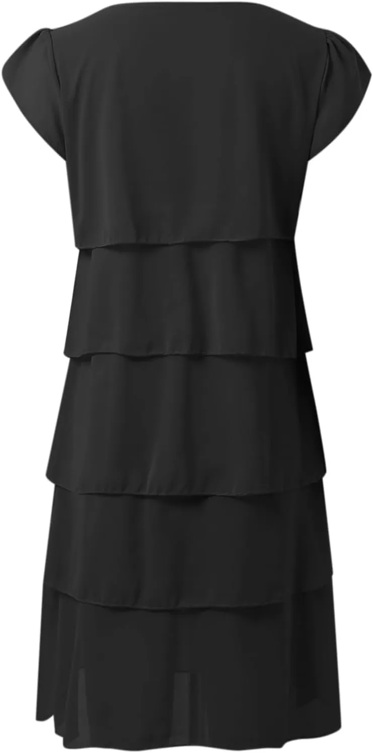 Womens Boho Print Chiffon Dress 2025 Summer Casual Ruffle Short Sleeve Wedding Guest Cocktail Party Dresses