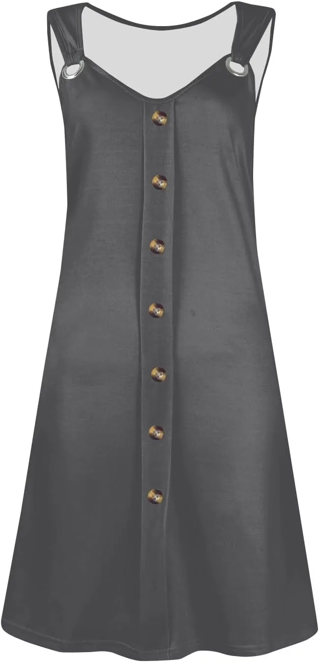 Women's Boho Summer Dresses 2025 Solid V Neck Button Down Sleeveless Tank Sundress with Pockets Mini Dresses, S-3XL