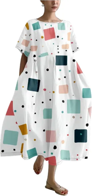 Womens Boho Summer Dresses Oversized Comfy T Shirt Dress Elegant Crew Neck Short Sleeve Sundress Camping