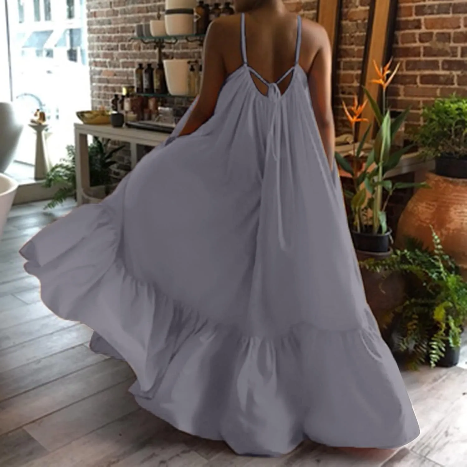Womens Boho Summer Maxi Dresses Spaghetti Strap Flowy Beach Sundresses Casual Pleated Dress Trendy Vacation Outfits