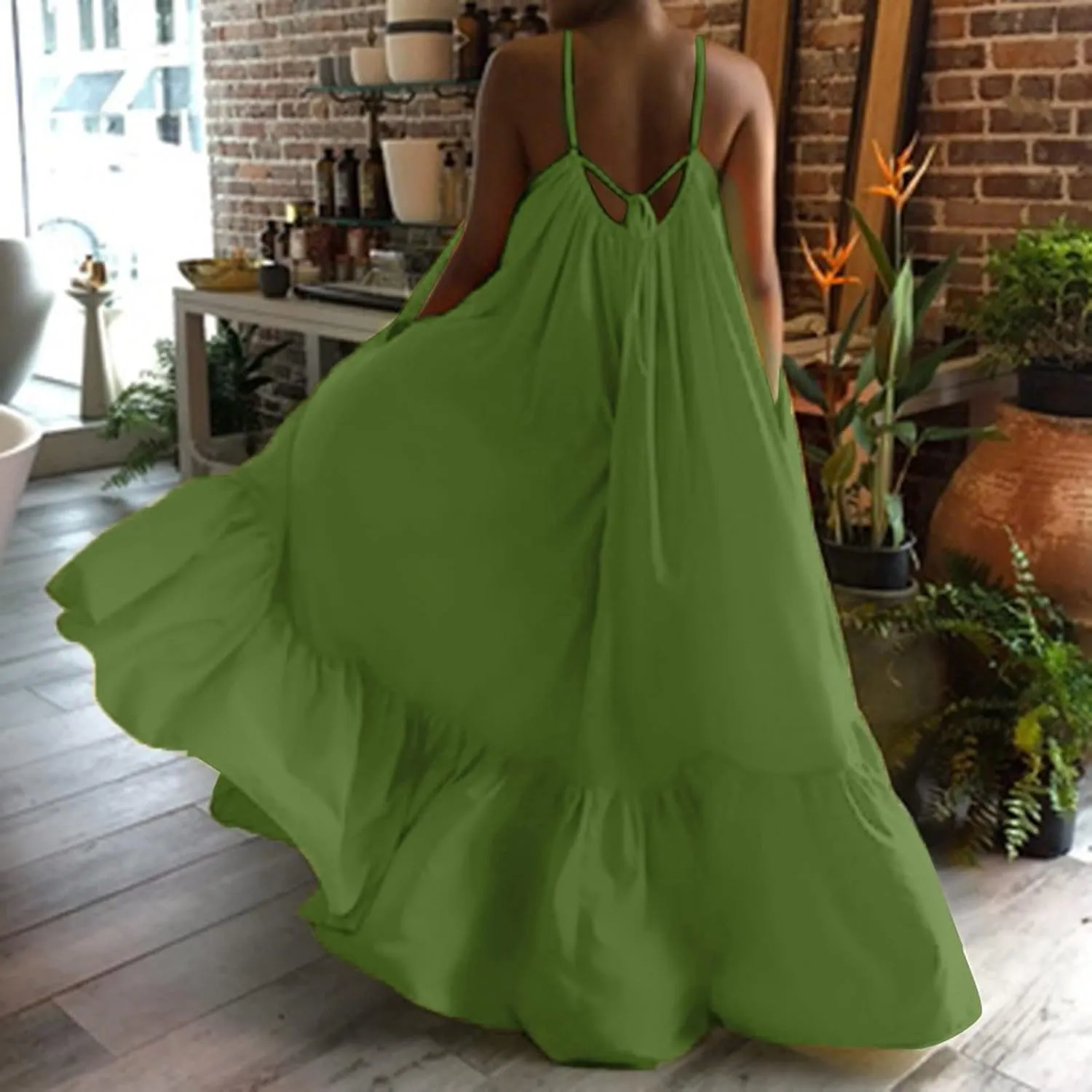 Womens Boho Summer Maxi Dresses Spaghetti Strap Flowy Beach Sundresses Casual Pleated Dress Trendy Vacation Outfits