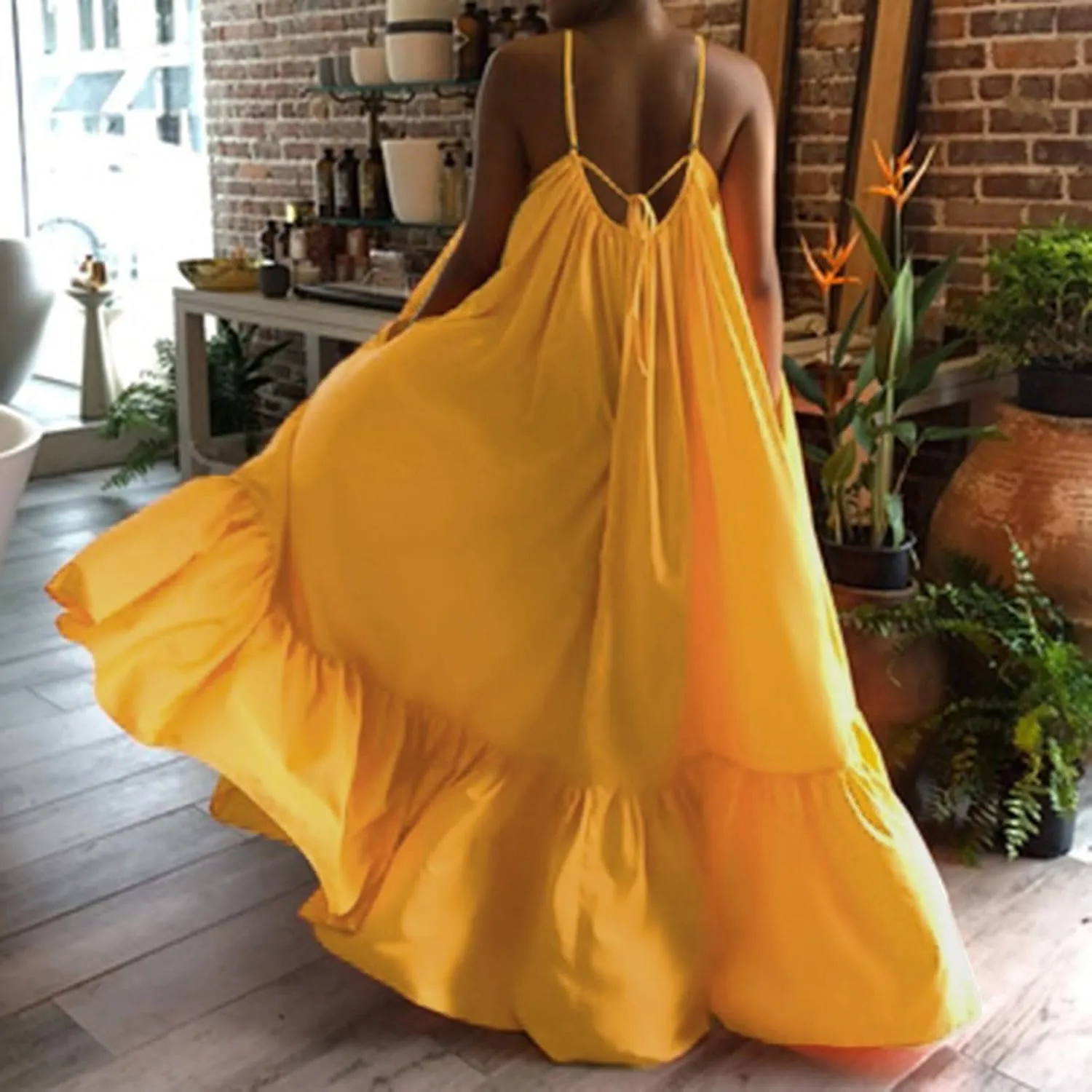 Womens Boho Summer Maxi Dresses Spaghetti Strap Flowy Beach Sundresses Casual Pleated Dress Trendy Vacation Outfits