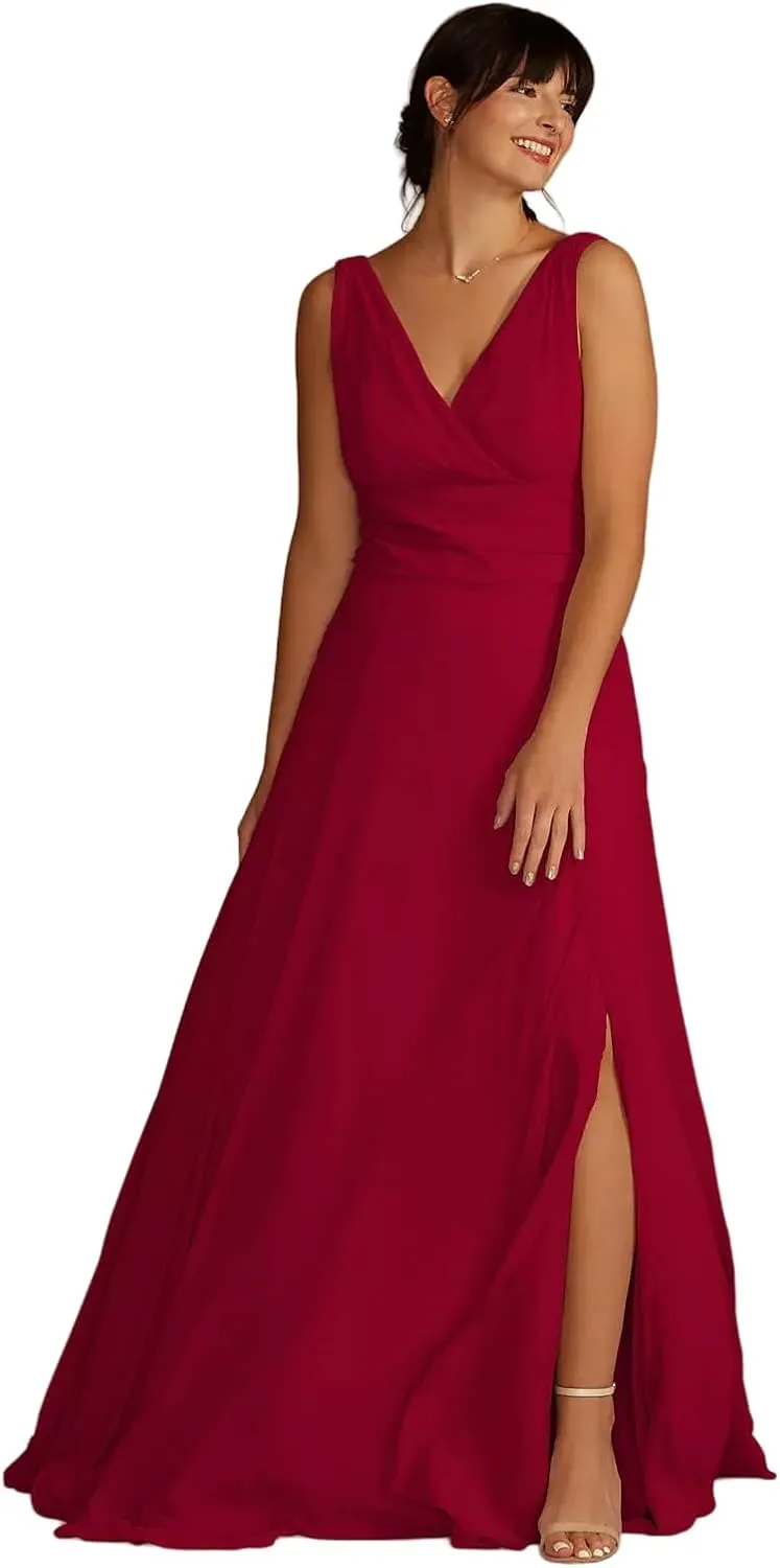 Women's Bridesmaids Dresses V Neck Chiffon A Line Floor Length Dresses for Women Formal