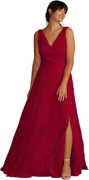 Women's Bridesmaids Dresses V Neck Chiffon A Line Floor Length Dresses for Women Formal
