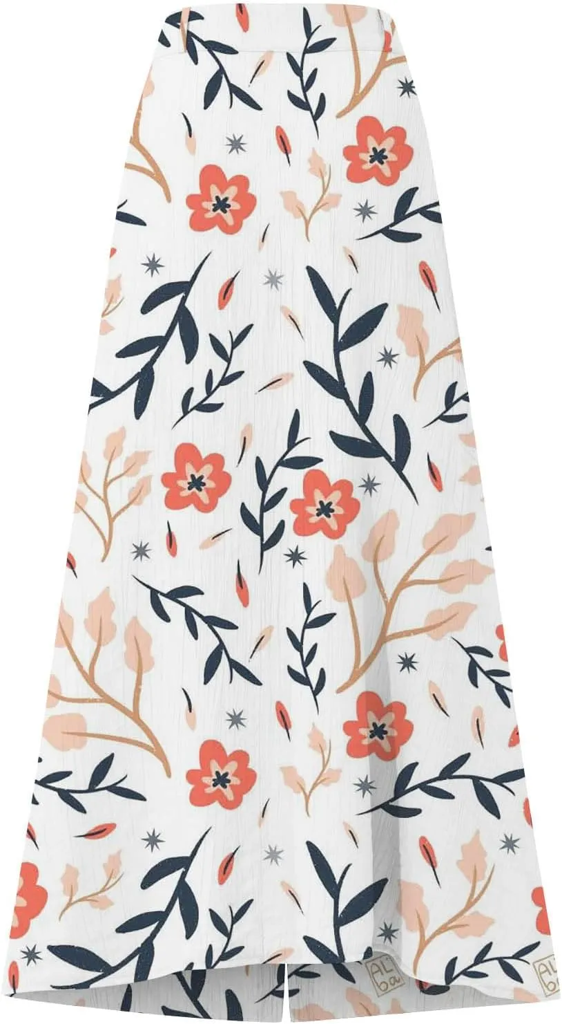 Women's Button Front Maxi Skirt Mid Waist Boho A Line Skirt Summer Cotton Pleated Slit Skirt Flowy Swing Long Skirt