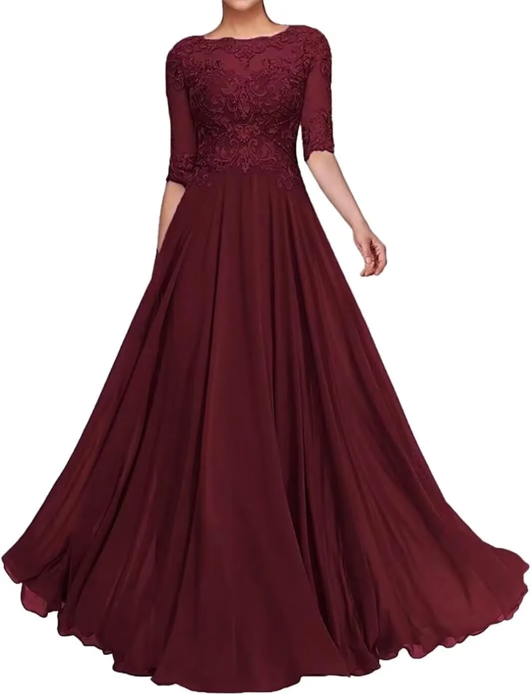 Women's Chiffon Mother of The Bride Dresses for Wedding with Lace Appliques A-Line Groom Dress Formal Party Gowns