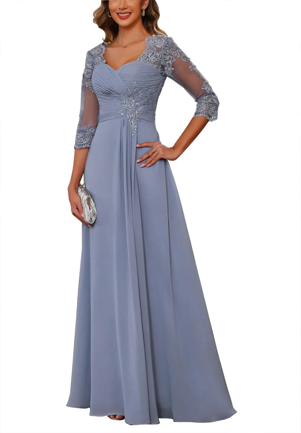 Women's Chiffon Mother of The Bride Dresses for Wedding with Sleeves 2025 Lace Applique Evening Gowns