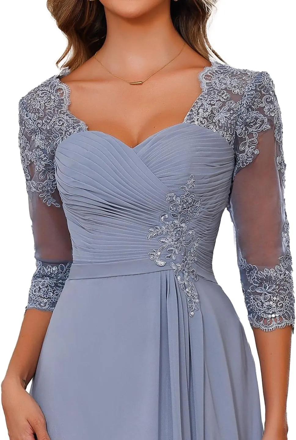Women's Chiffon Mother of The Bride Dresses for Wedding with Sleeves 2025 Lace Applique Evening Gowns