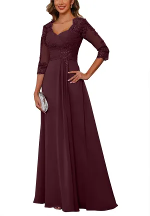 Women's Chiffon Mother of The Bride Dresses for Wedding with Sleeves 2025 Lace Applique Evening Gowns