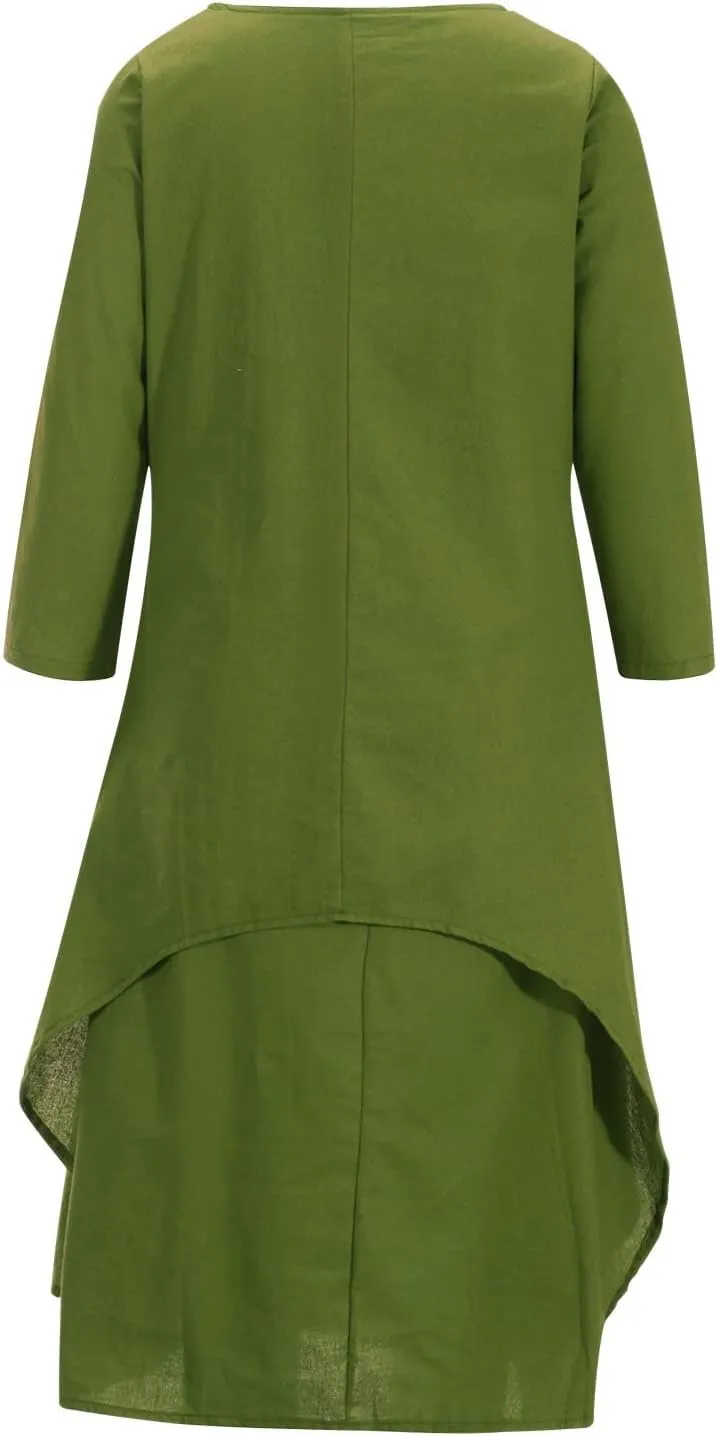 Women's Cotton Linen Dresses Irregular Hem Shirt Dress with Pockets Cotton Linen Dress Summer Midi Dresses