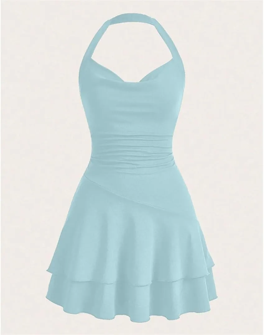 Women's Dresses Elegant Basics Halter Neck Ruffle Pleated A Line Mini Dresses