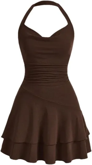 Women's Dresses Elegant Basics Halter Neck Ruffle Pleated A Line Mini Dresses
