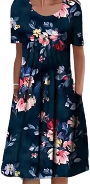 Women's Dresses Pleated Front Summer Short Sleeve 2025 Vintage Print Mid Length Paisley Floral Sundress