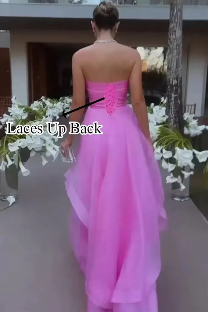 Women's Elegant Prom Dress 2025 Strapless A Line Long Ball Gown Chiffon Sleeveless Pleated Formal Cocktail Dress
