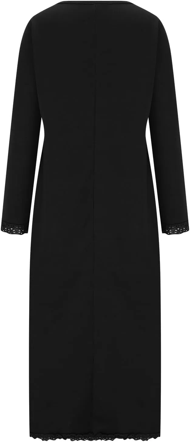 Womens Fall Casual Sweatshirt Dresses Long Sleeve Split Hem Maxi Dresses Loose Fit Ankle Length Dresses with Pockets