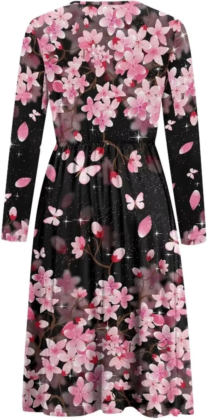 Women's Fashion Crew Neck Midi Dress Maternity Clothes Nursing Dresses Pregnancy Dresses Flowy Midi Dresses