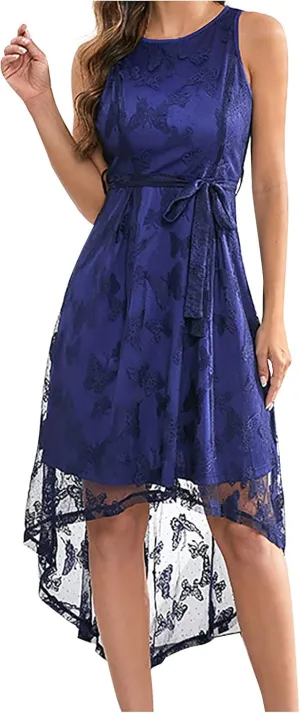 Women's Fashion Dress Sexy Sleeveless Lace Mesh Midi Skirts Waisted Trendy Fishtail Dresses Wedding Business Gowns