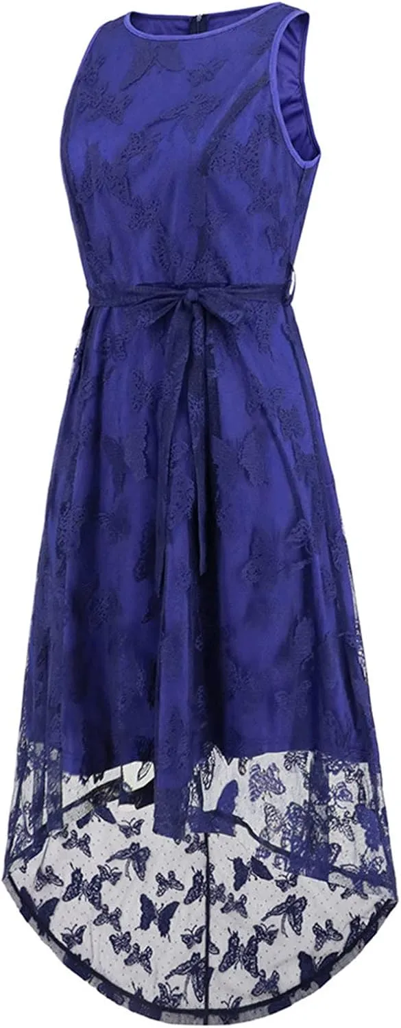 Women's Fashion Dress Sexy Sleeveless Lace Mesh Midi Skirts Waisted Trendy Fishtail Dresses Wedding Business Gowns