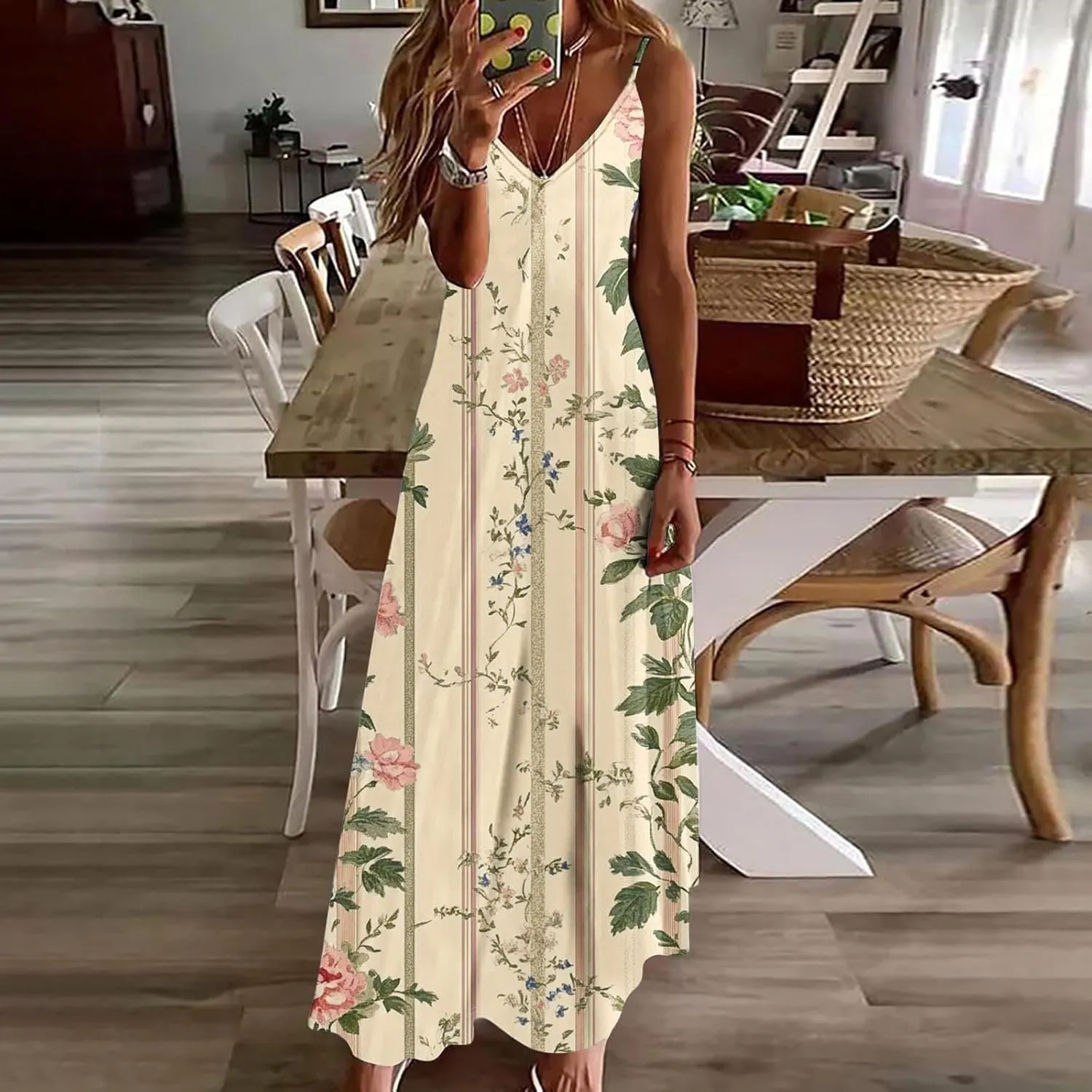 Womens Floral Boho Spring Dresses Spaghetti Strap Cute Sundresses Casual Long Maxi Dress Beach Vacation Clothes 2025