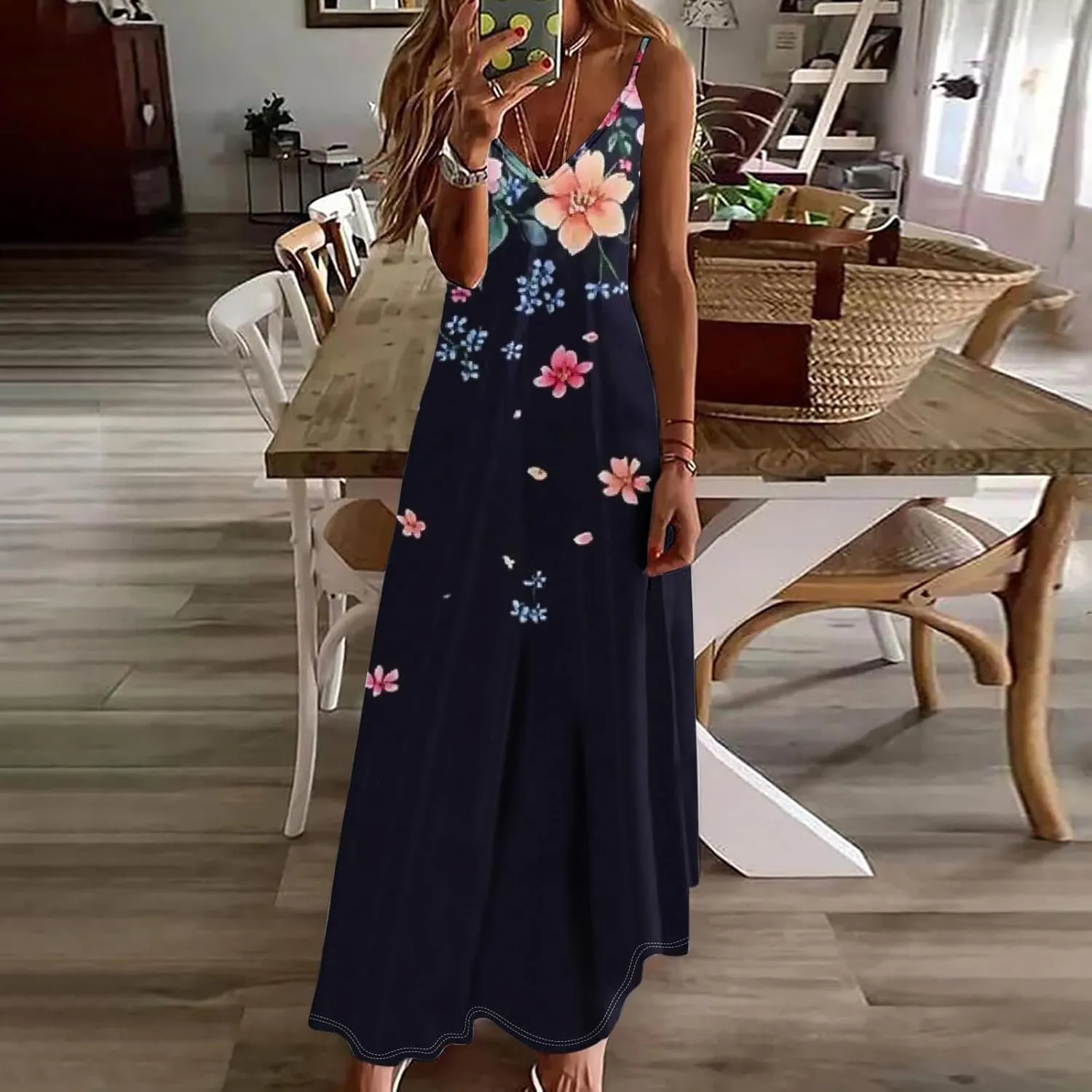 Womens Floral Boho Spring Dresses Spaghetti Strap Cute Sundresses Casual Long Maxi Dress Beach Vacation Clothes 2025