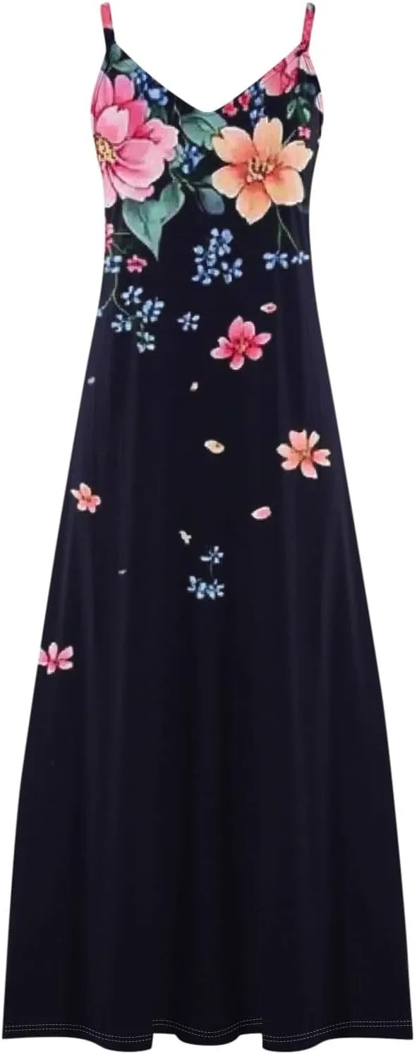 Womens Floral Boho Spring Dresses Spaghetti Strap Cute Sundresses Casual Long Maxi Dress Beach Vacation Clothes 2025