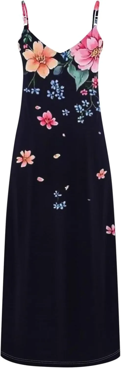 Womens Floral Boho Spring Dresses Spaghetti Strap Cute Sundresses Casual Long Maxi Dress Beach Vacation Clothes 2025