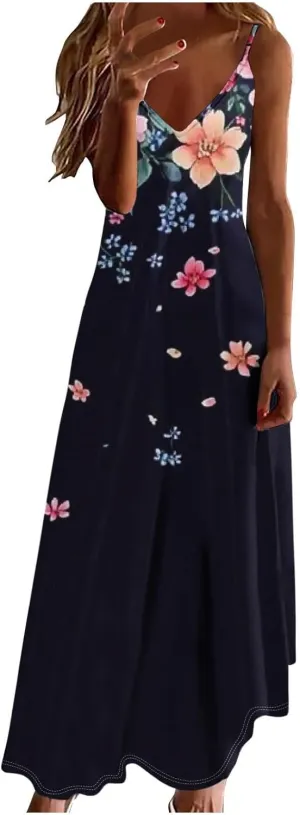 Womens Floral Boho Spring Dresses Spaghetti Strap Cute Sundresses Casual Long Maxi Dress Beach Vacation Clothes 2025
