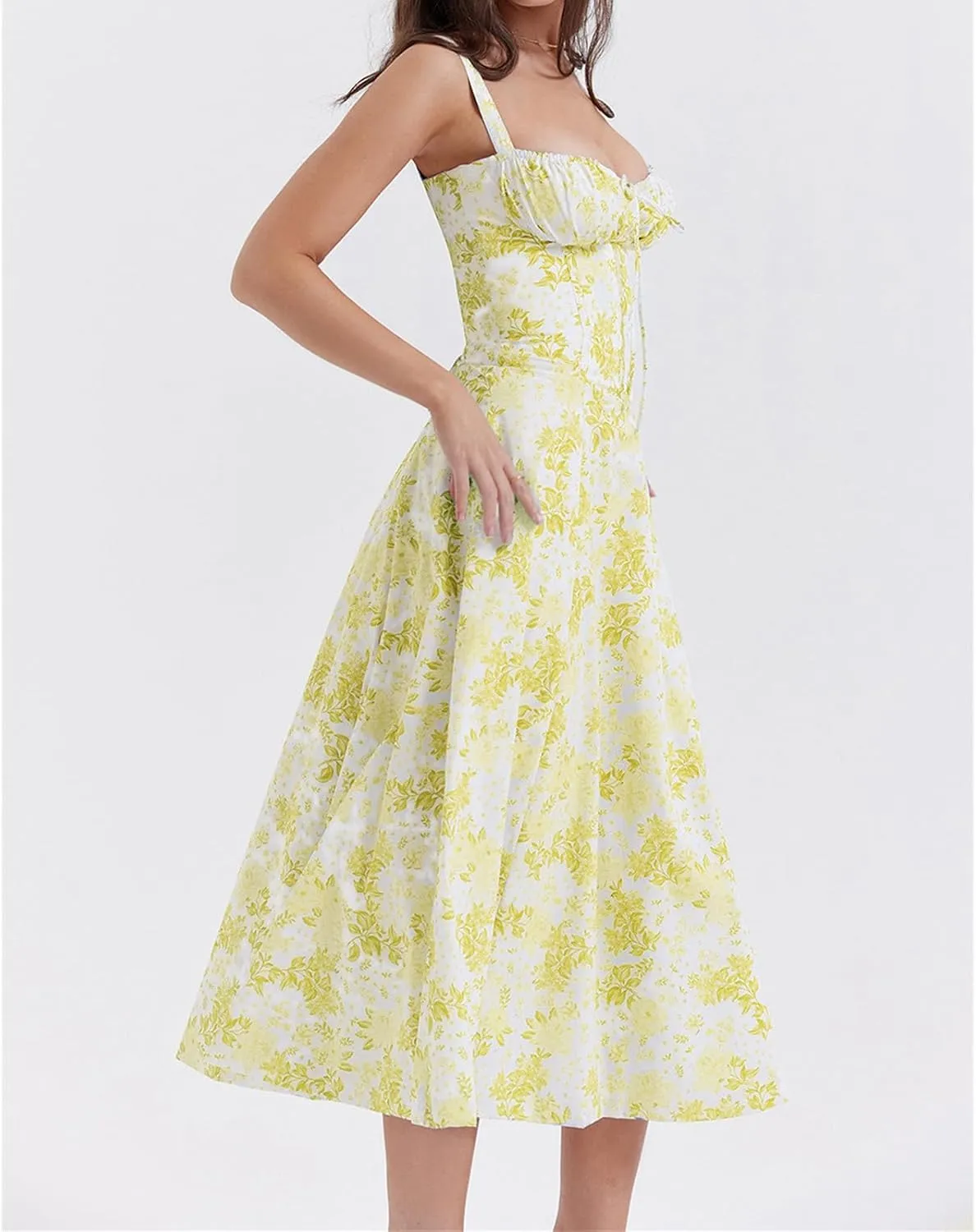 Women's Floral Midi Dress Summer Beach Sundress Halter A-line Skirts Lace-up Sleeveless Vacation Long Flowy Dresses