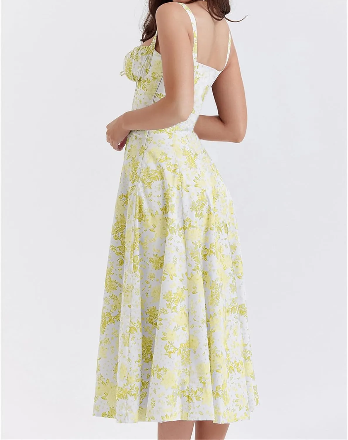Women's Floral Midi Dress Summer Beach Sundress Halter A-line Skirts Lace-up Sleeveless Vacation Long Flowy Dresses