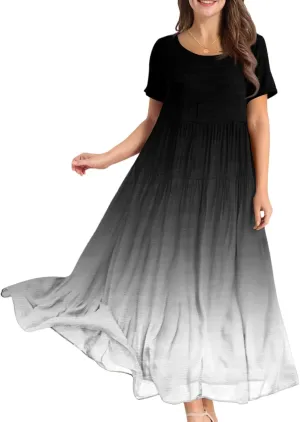 Women's Flowy Floral Print Flutter Dress - Beach Floral Dress, Plus Size Bohemian Dresses, Midi Length, Spring/Summer