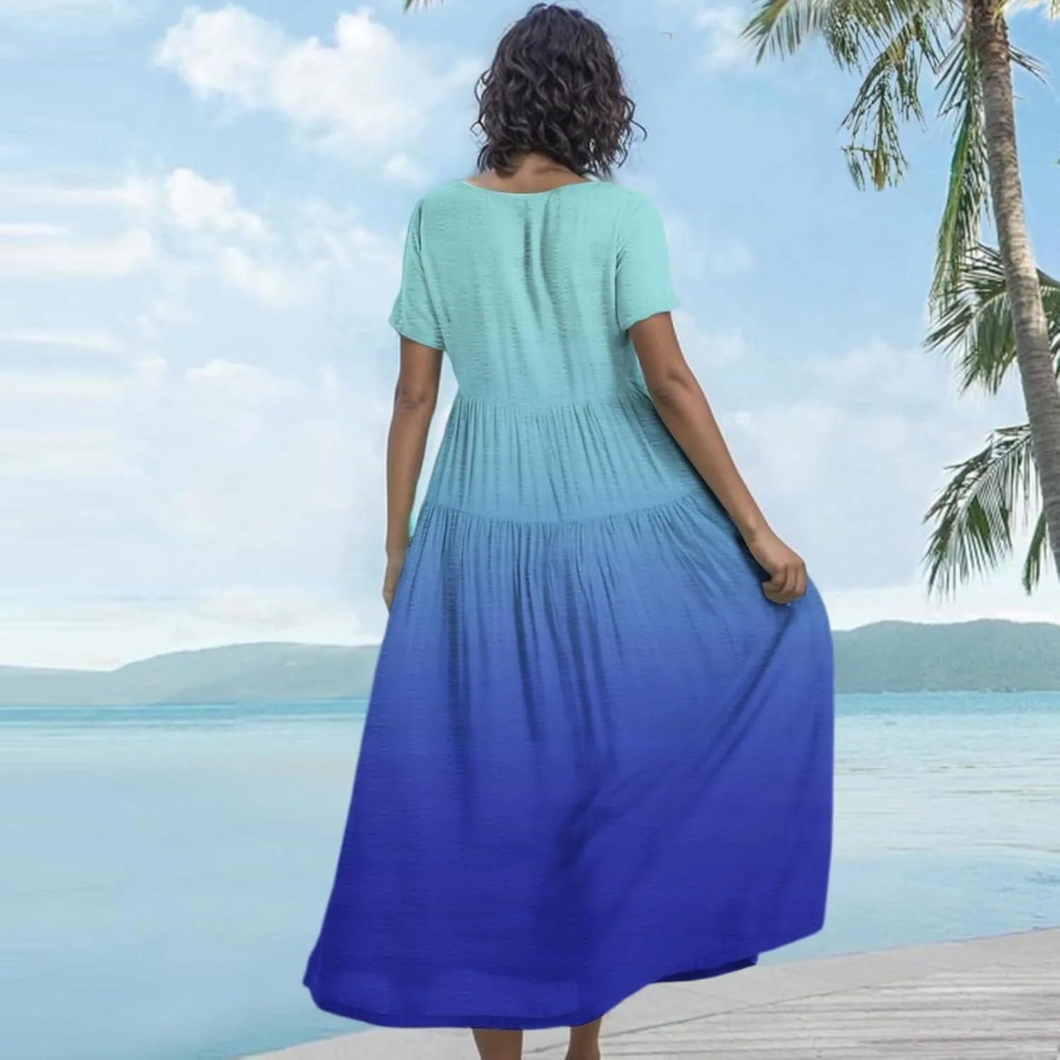 Women's Flowy Floral Print Flutter Dress - Beach Floral Dress, Plus Size Bohemian Dresses, Midi Length, Spring/Summer